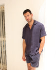 Navy Tencel Cuban Shirt