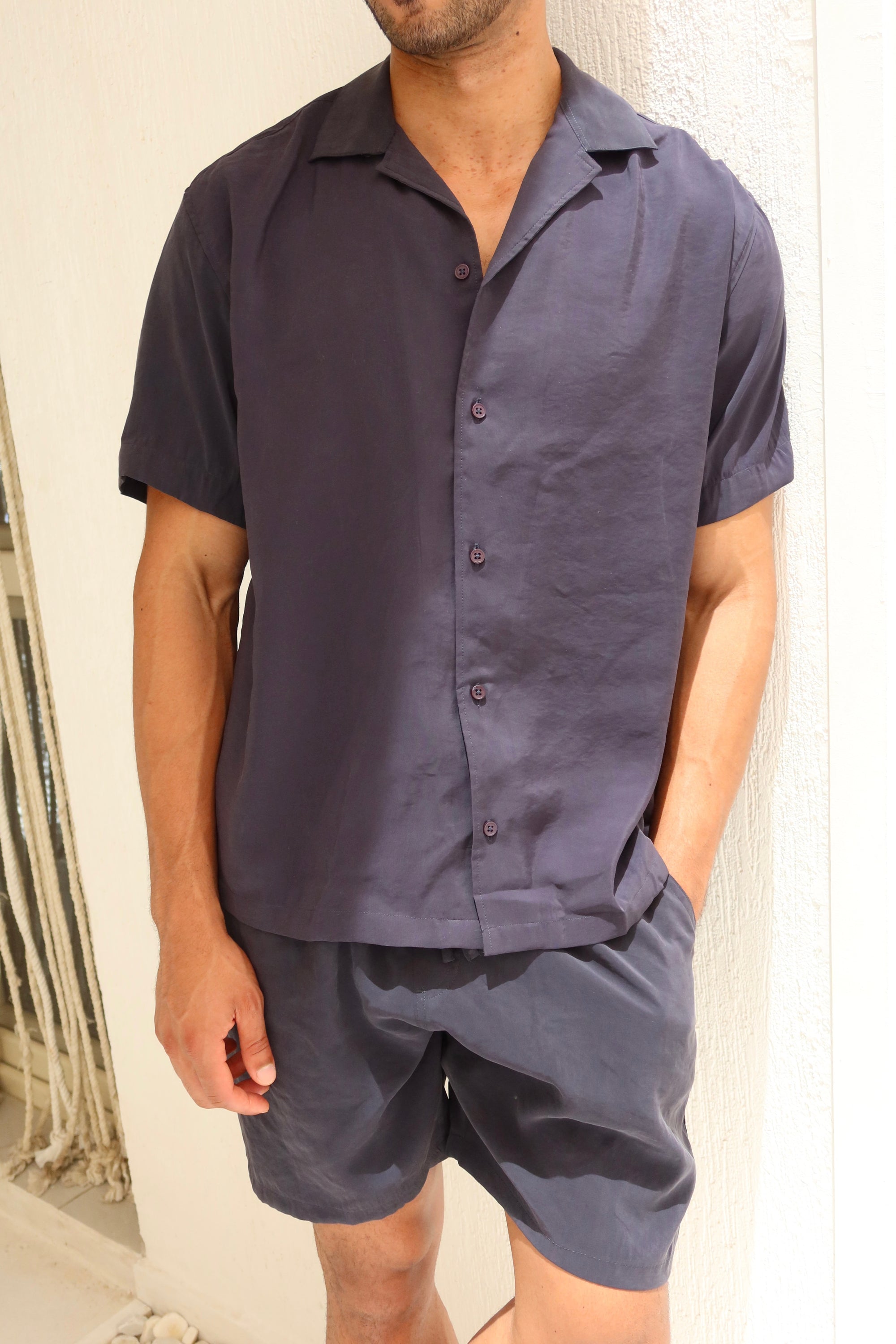 Navy Tencel Cuban Shirt