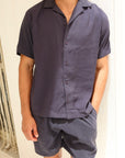 Navy Tencel Cuban Shirt