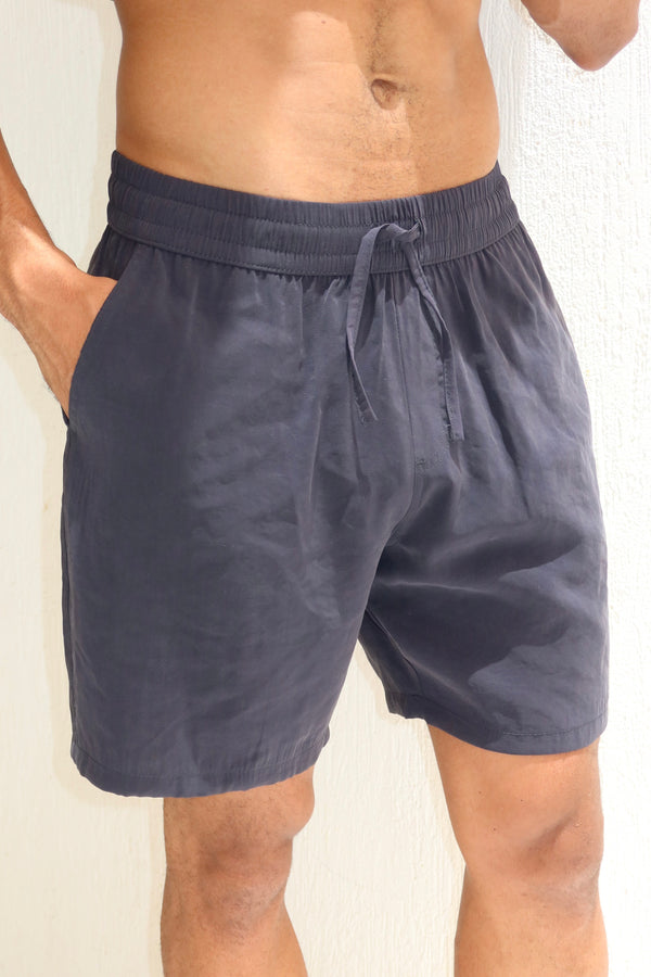 Navy Tencel Relaxed Shorts