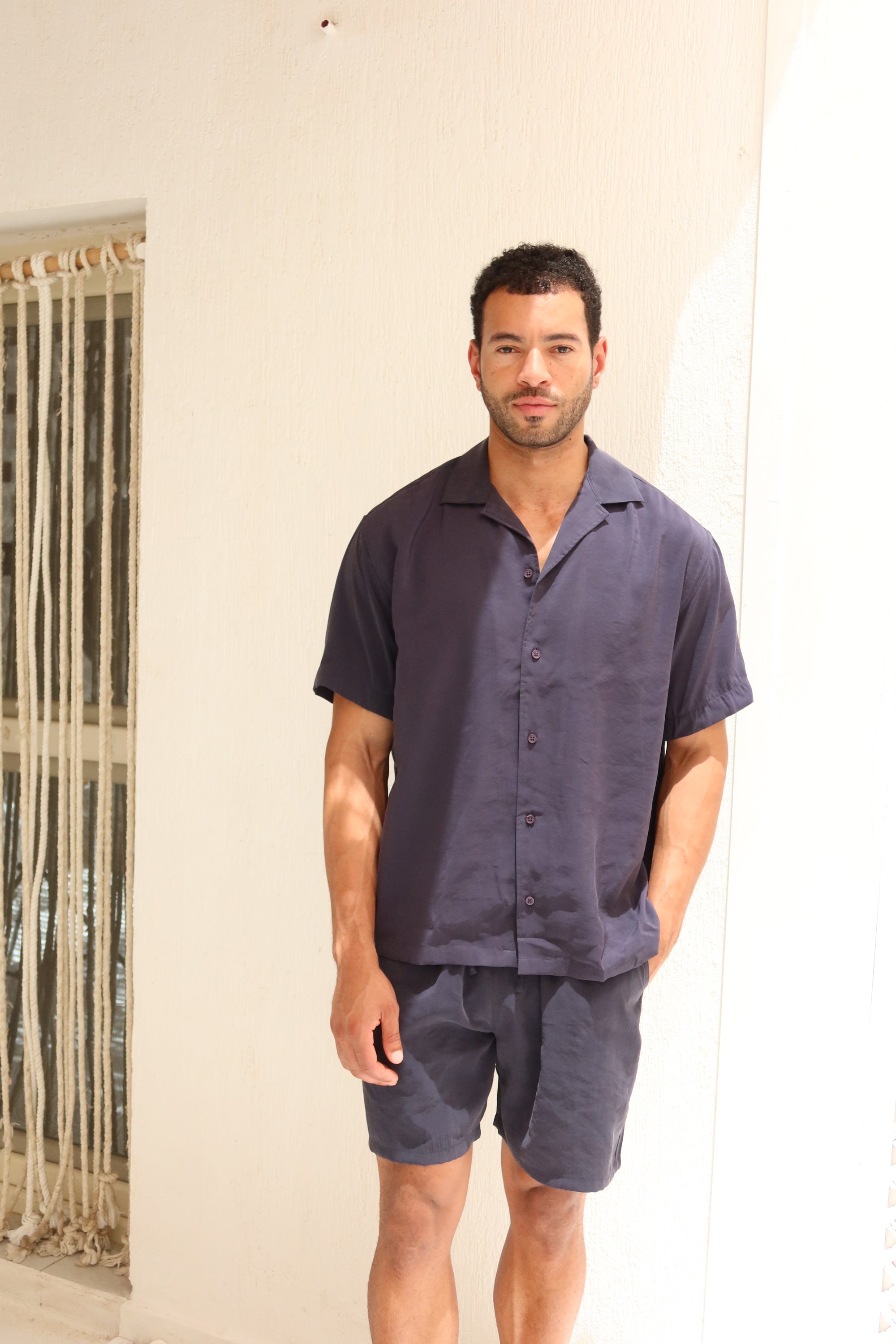 Navy Tencel Cuban Shirt