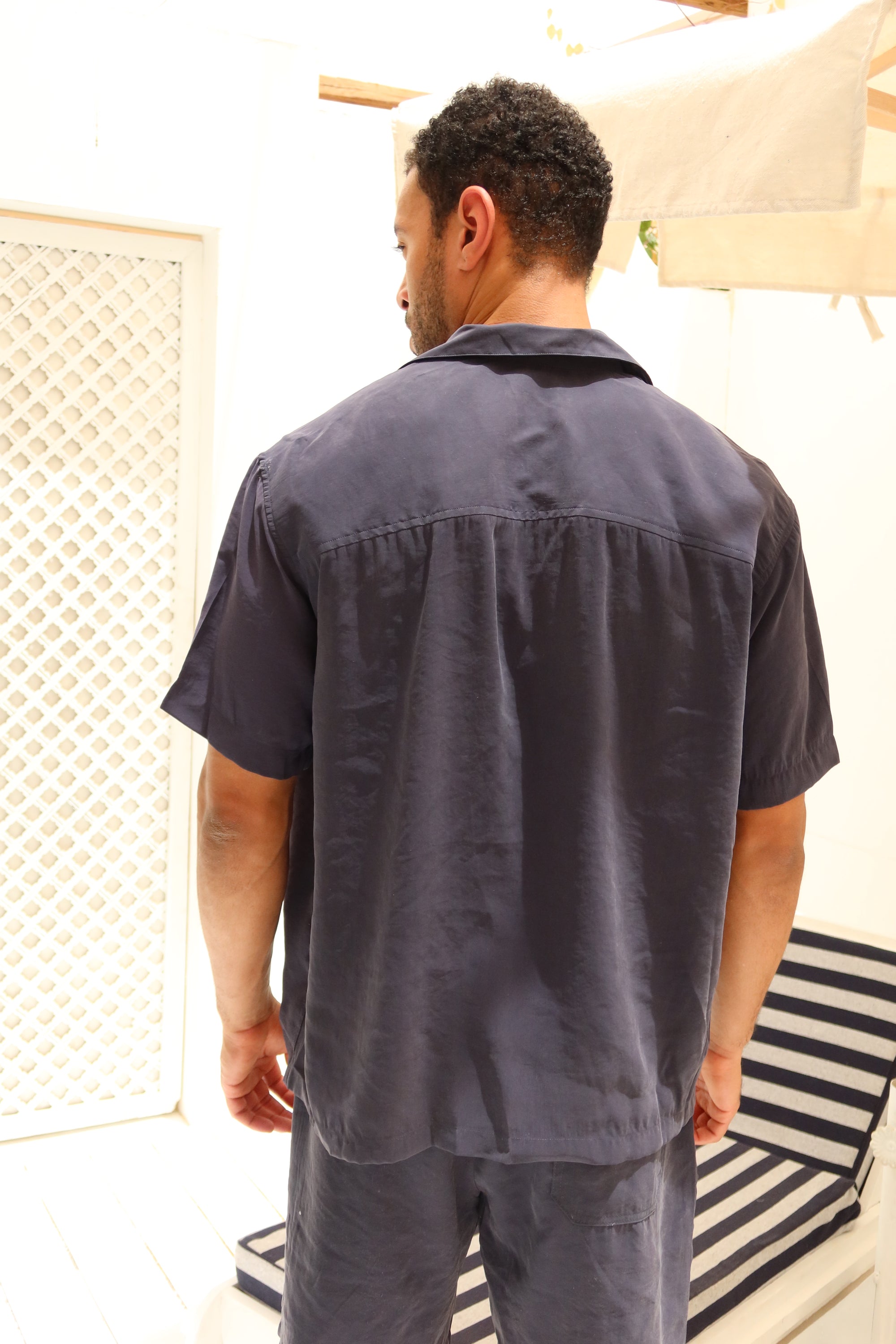 Navy Tencel Cuban Shirt