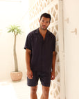 Navy Tencel Relaxed Shorts