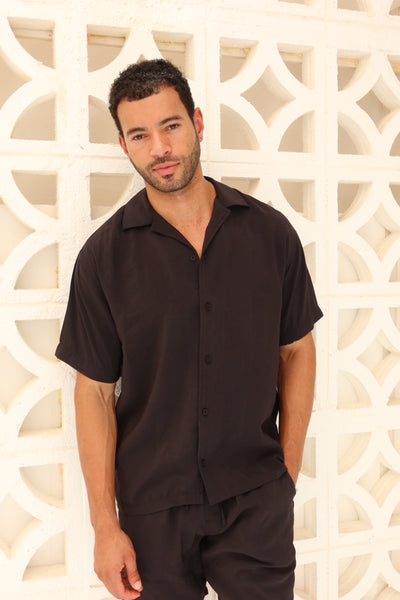Black Tencel Cuban Shirt