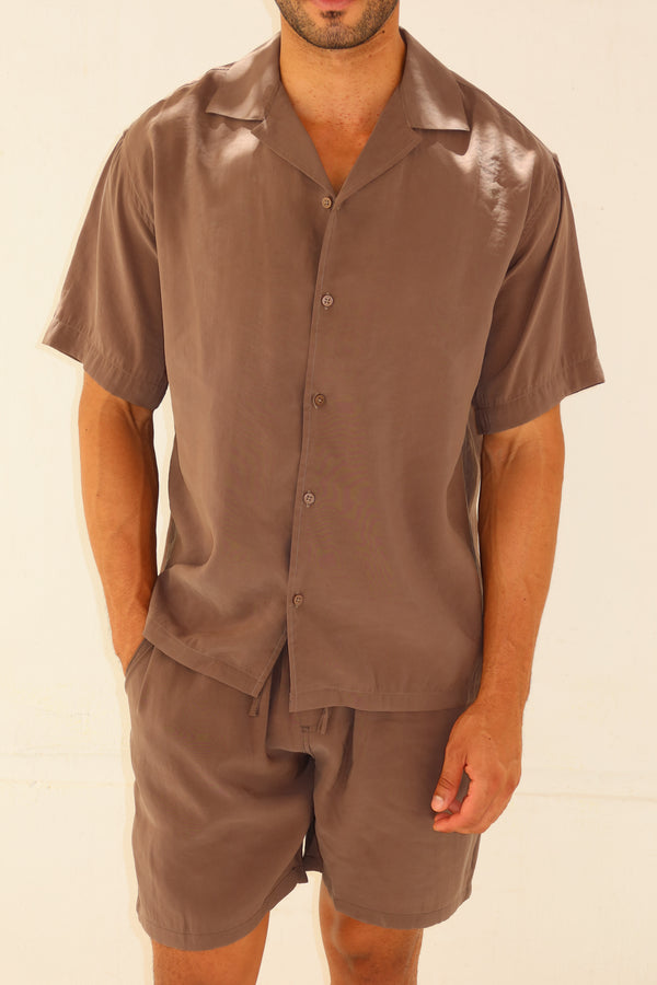 Taupe Tencel Relaxed Shorts