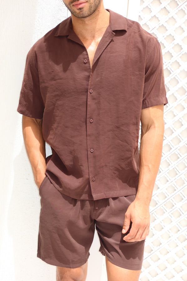 Brown Tencel Relaxed Shorts