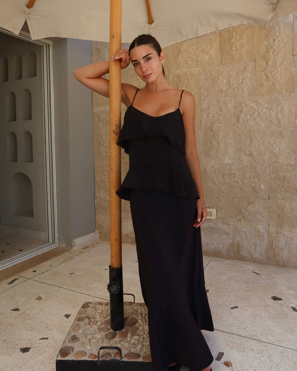 Black Ruffle Tencel Dress