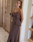 Brown Ruffle Tencel Dress
