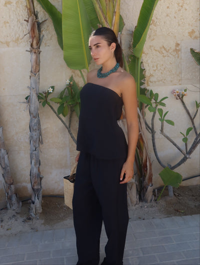 Womens Black Strapless Tencel Top