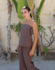 Womens Brown Strapless Tencel Top