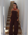 Womens Brown Strapless Tencel Top