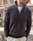 Mocha Knitted Quarter Zip Sweater