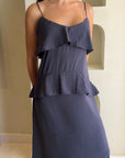 Navy Ruffle Tencel Dress