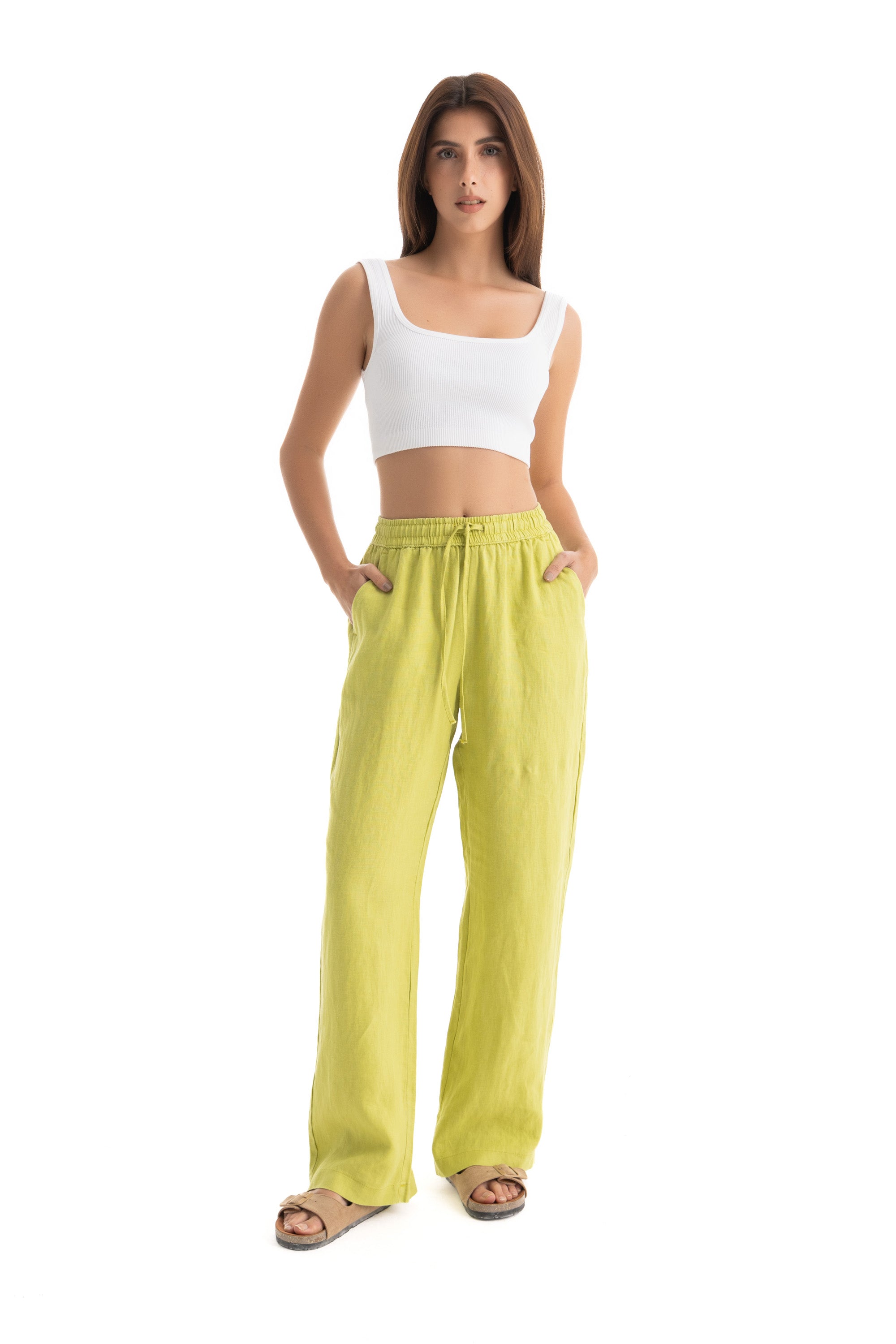 Womens Lime Linen Pants