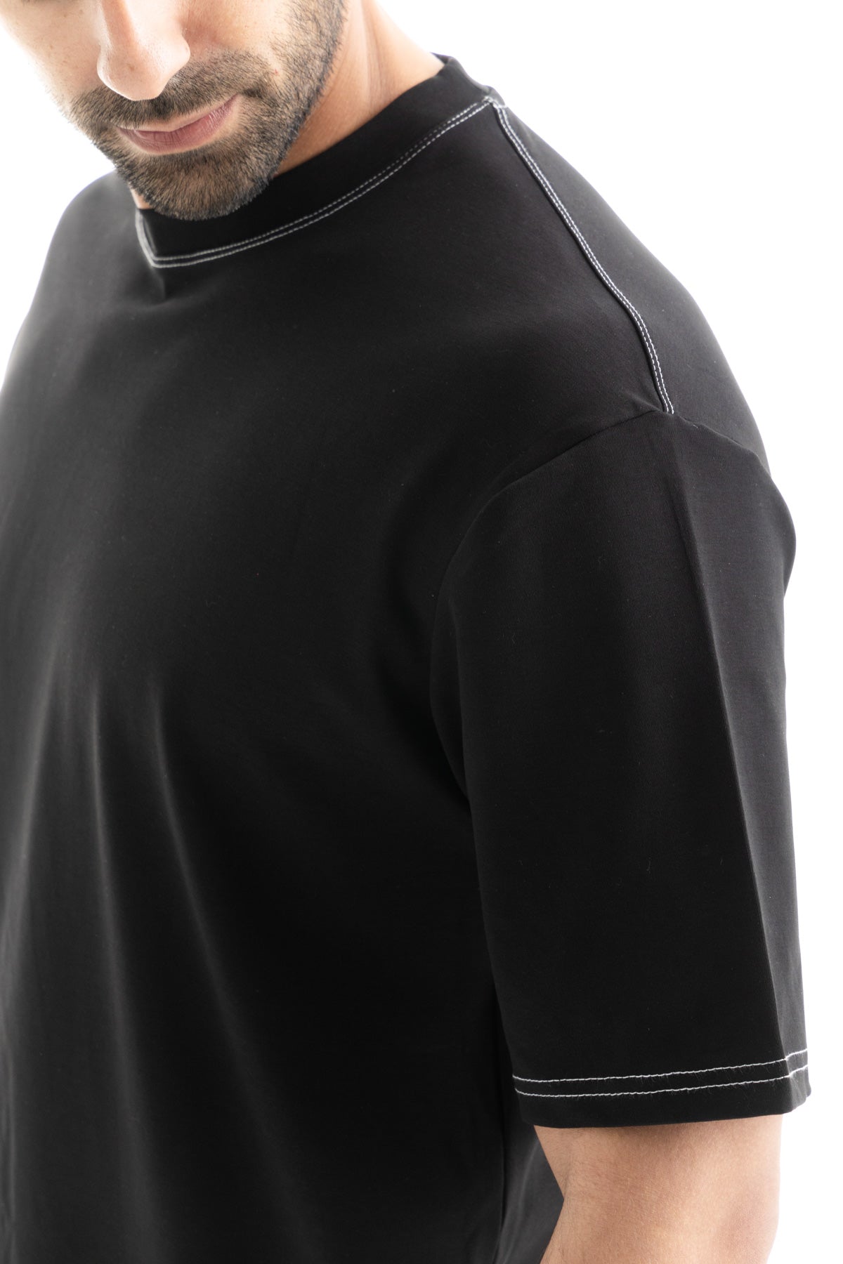 Black Contrast Stitched Oversized T-Shirt
