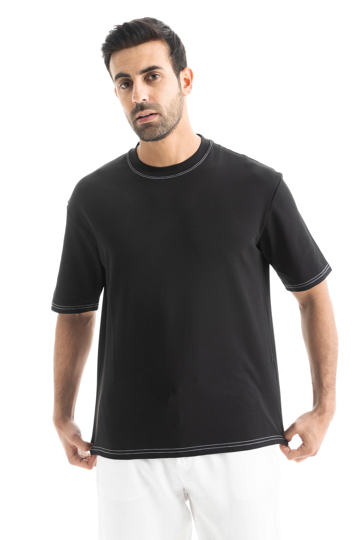 Black Contrast Stitched Oversized T-Shirt