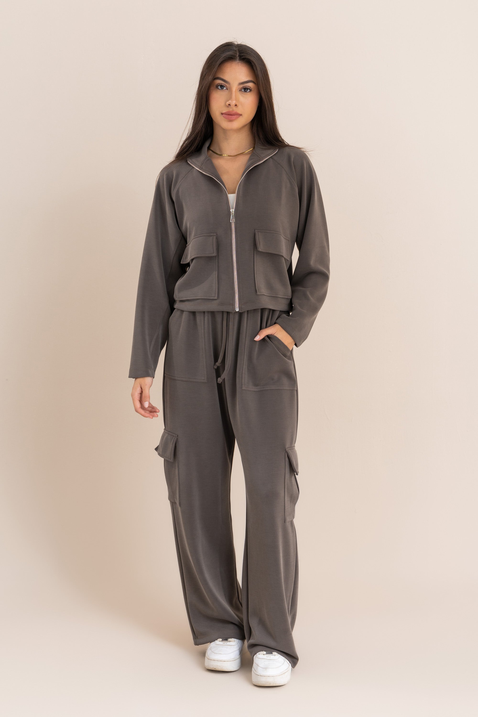 Mocha Modal Zip Up Jacket