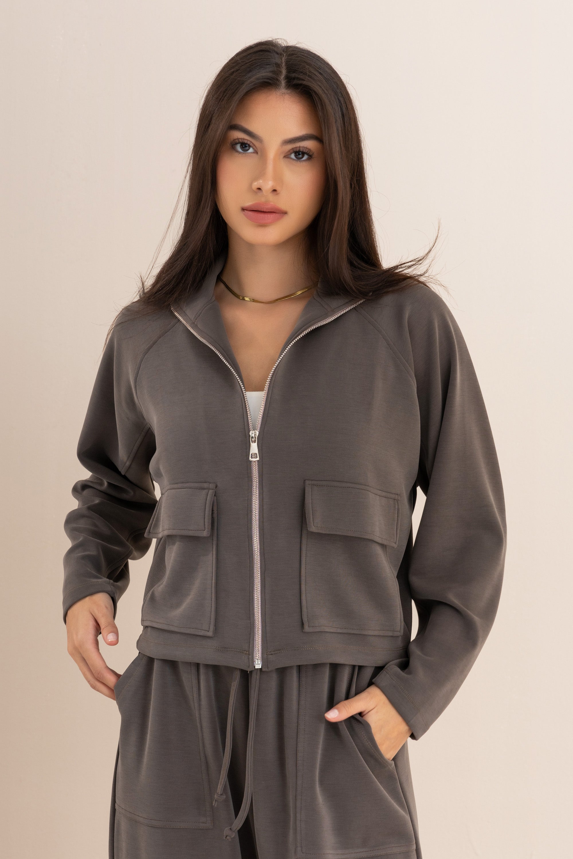 Mocha Modal Zip Up Jacket