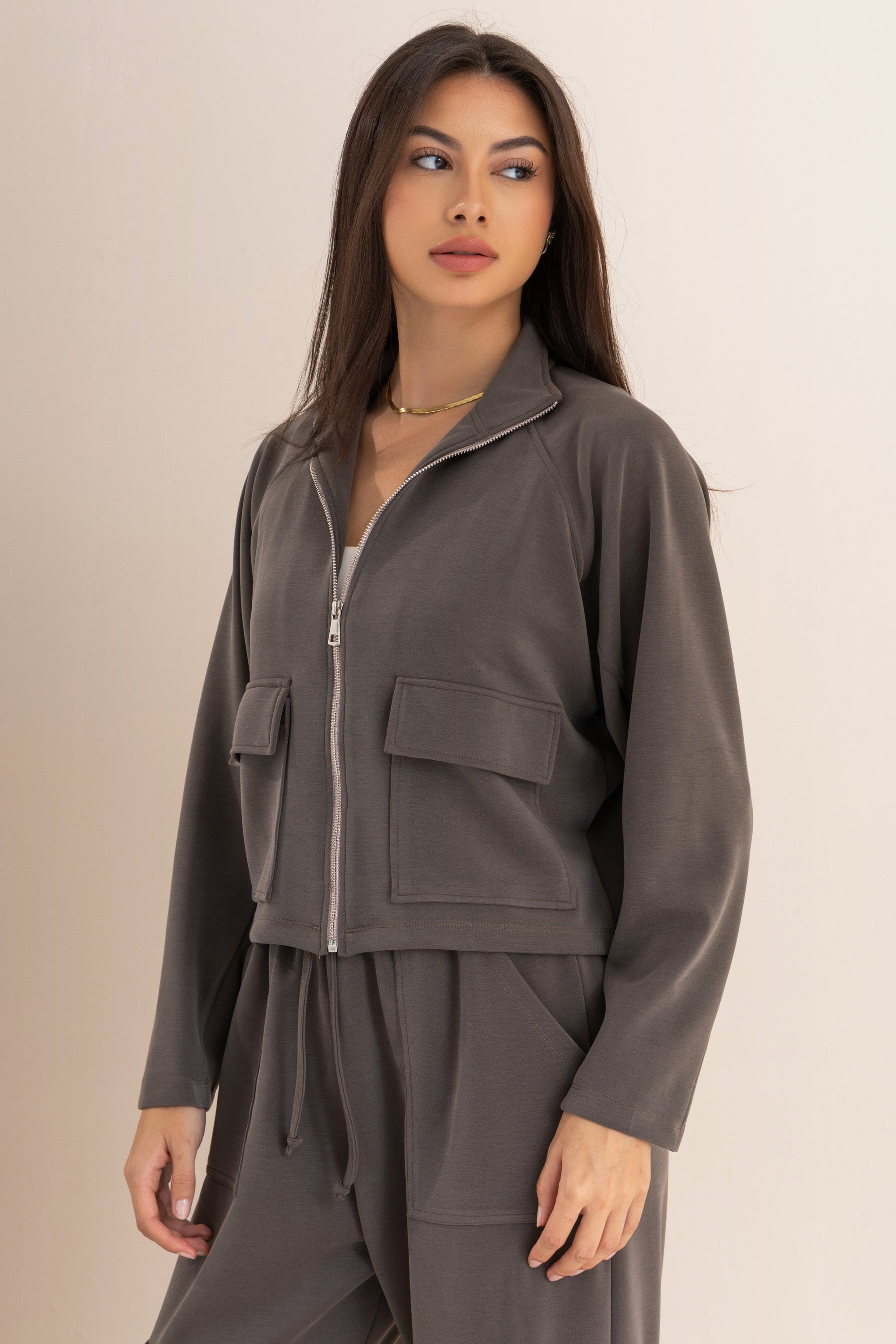Mocha Modal Zip Up Jacket