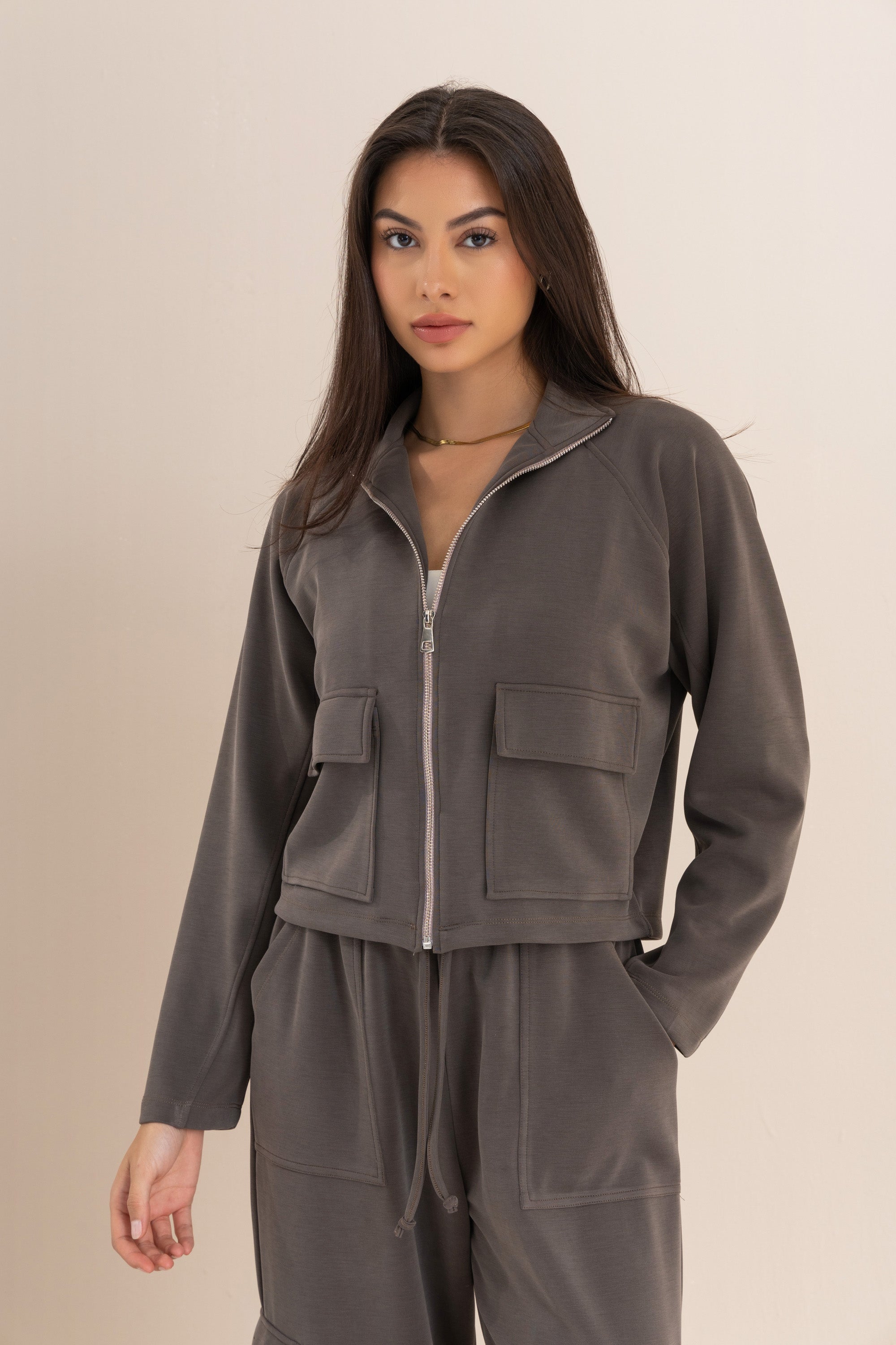 Mocha Modal Zip Up Jacket