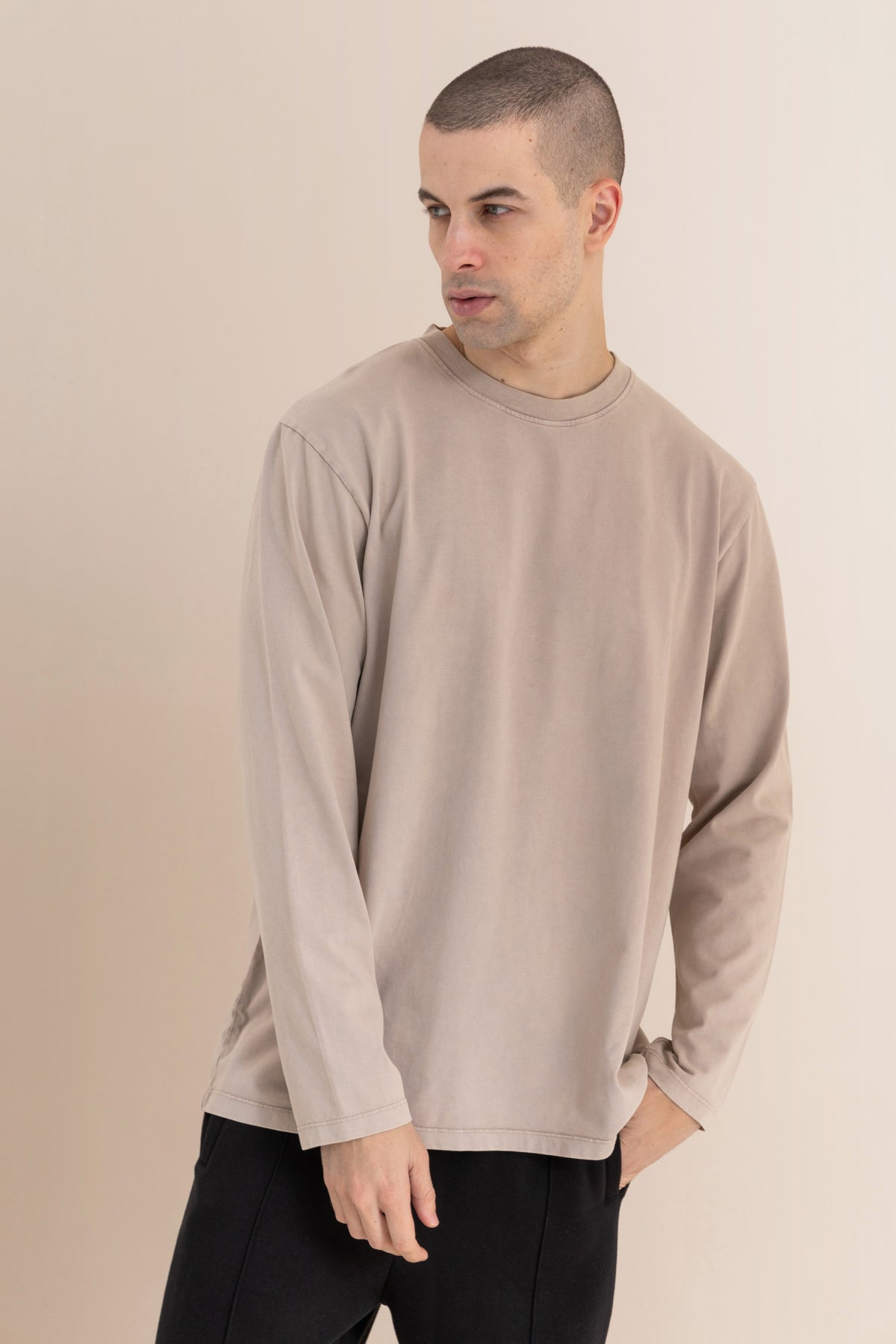 Beige Acid Wash Long Sleeve T-Shirt – Kai Collections
