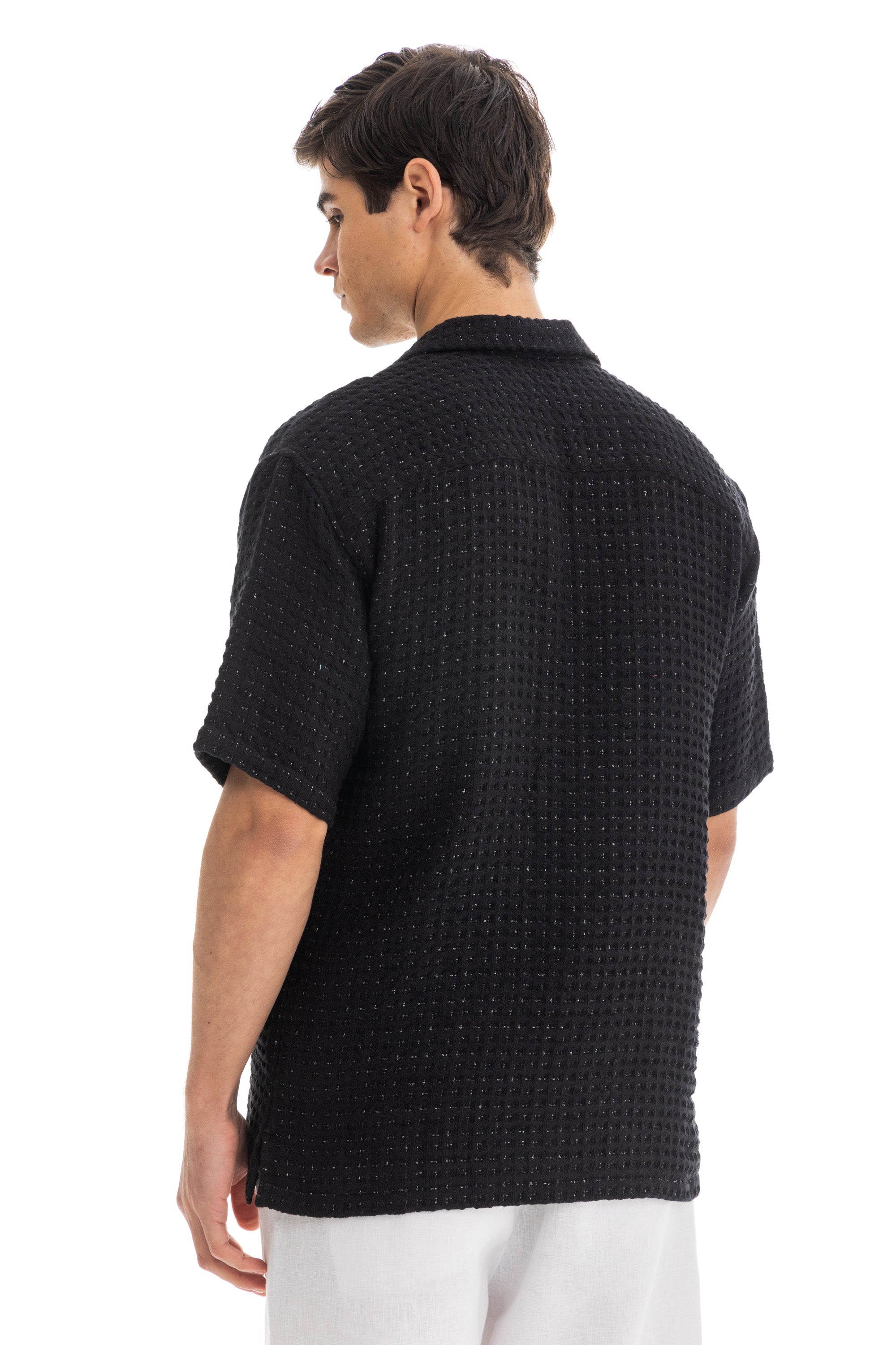 Black Honey-Comb Cuban Shirt