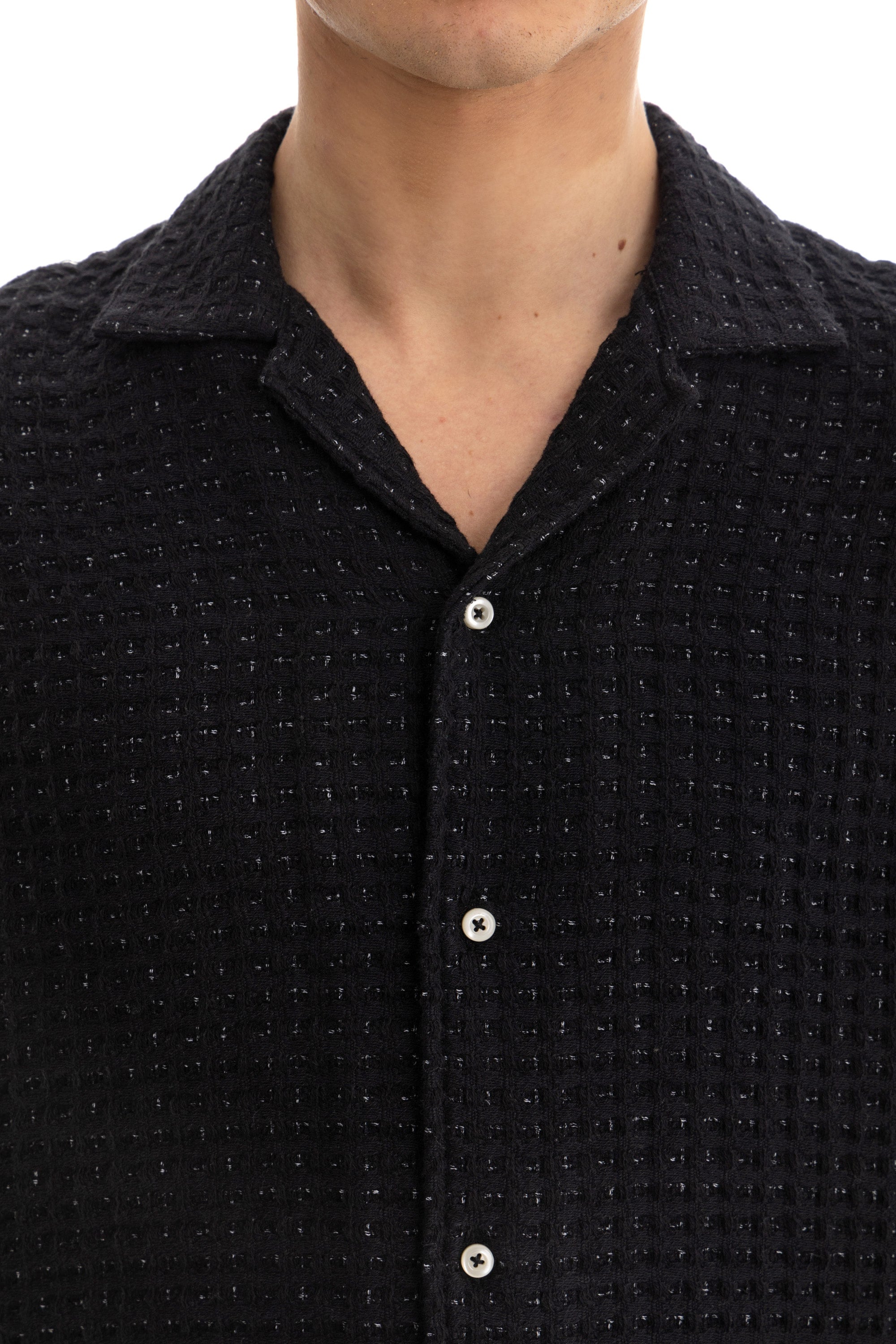 Black Honey-Comb Cuban Shirt