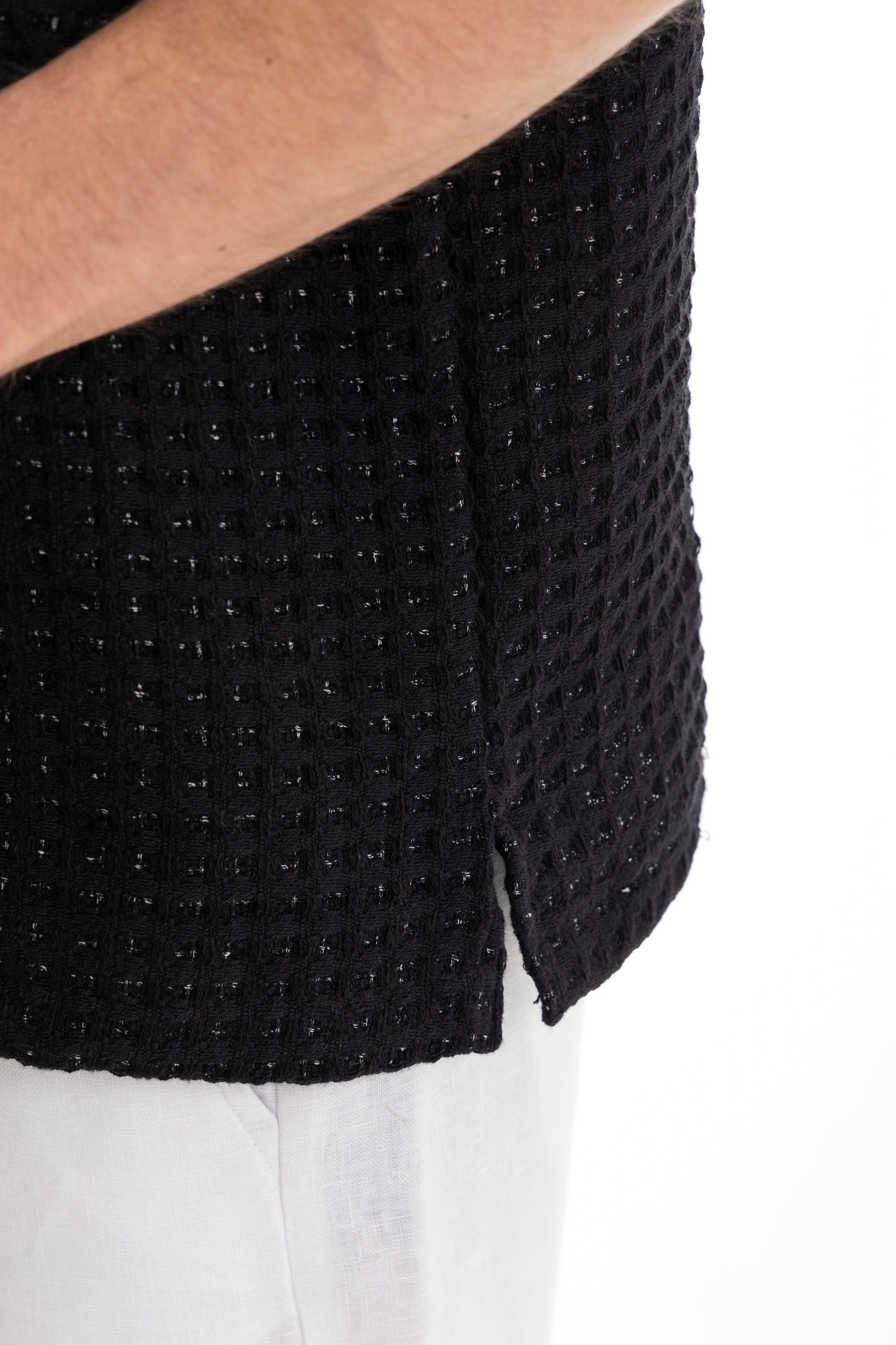 Black Honey-Comb Cuban Shirt