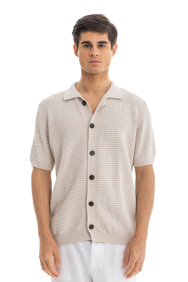 Beige Short Sleeve Knitted Shirt