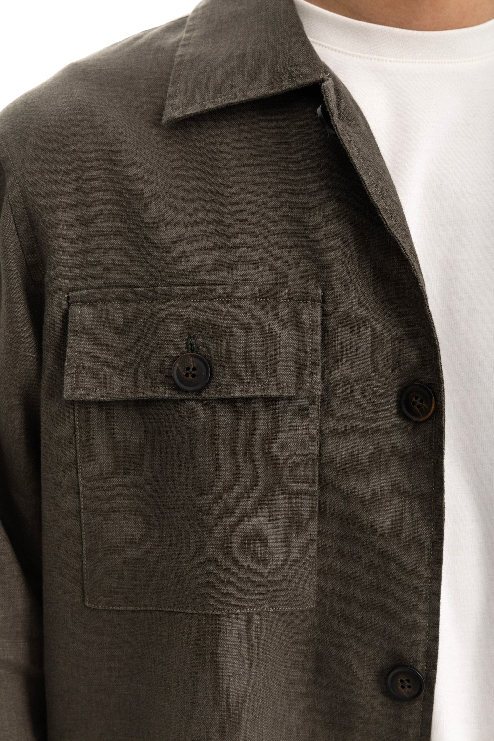 Olive Linen Overshirt Jacket