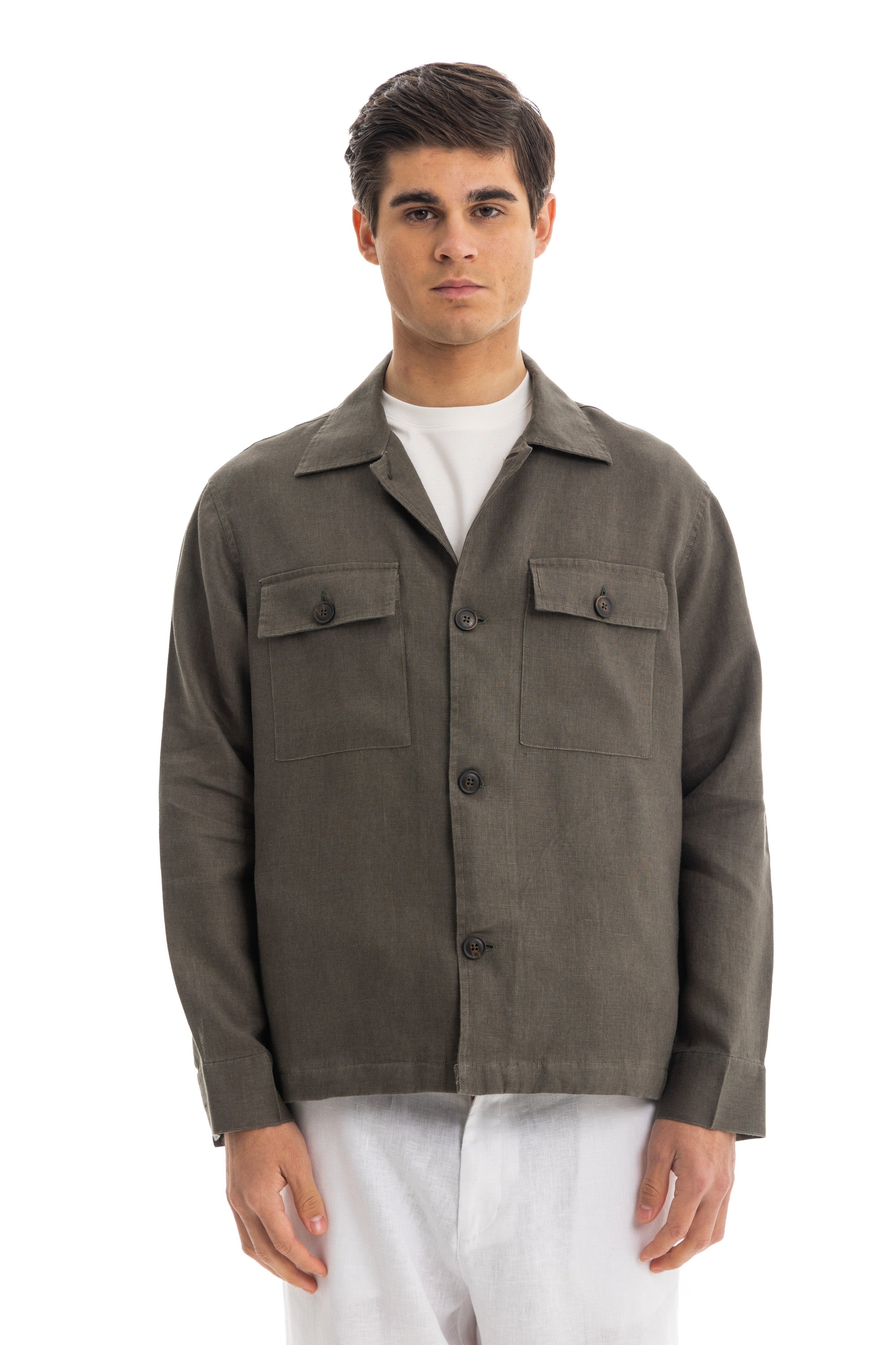 Olive Linen Overshirt Jacket