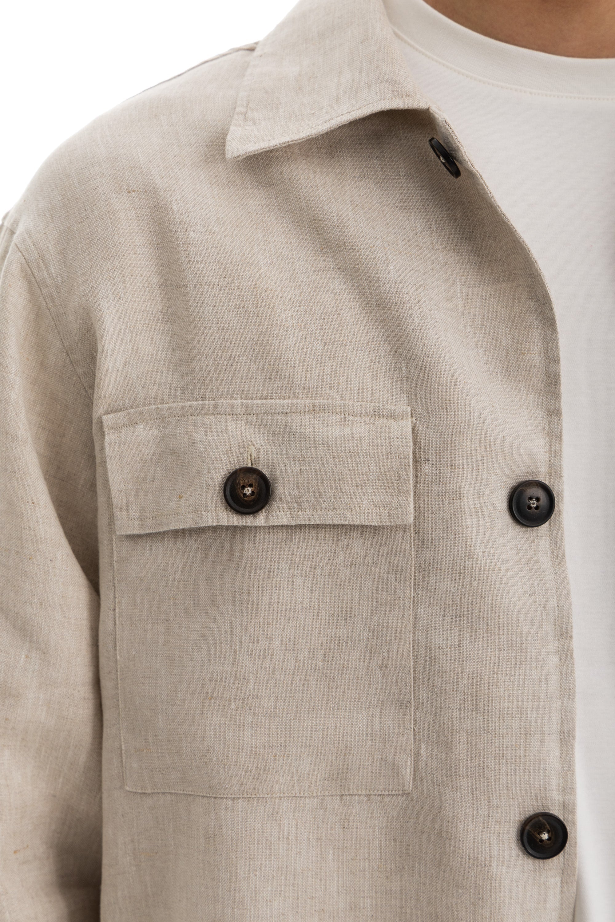 Beige Linen Over Shirt Jacket
