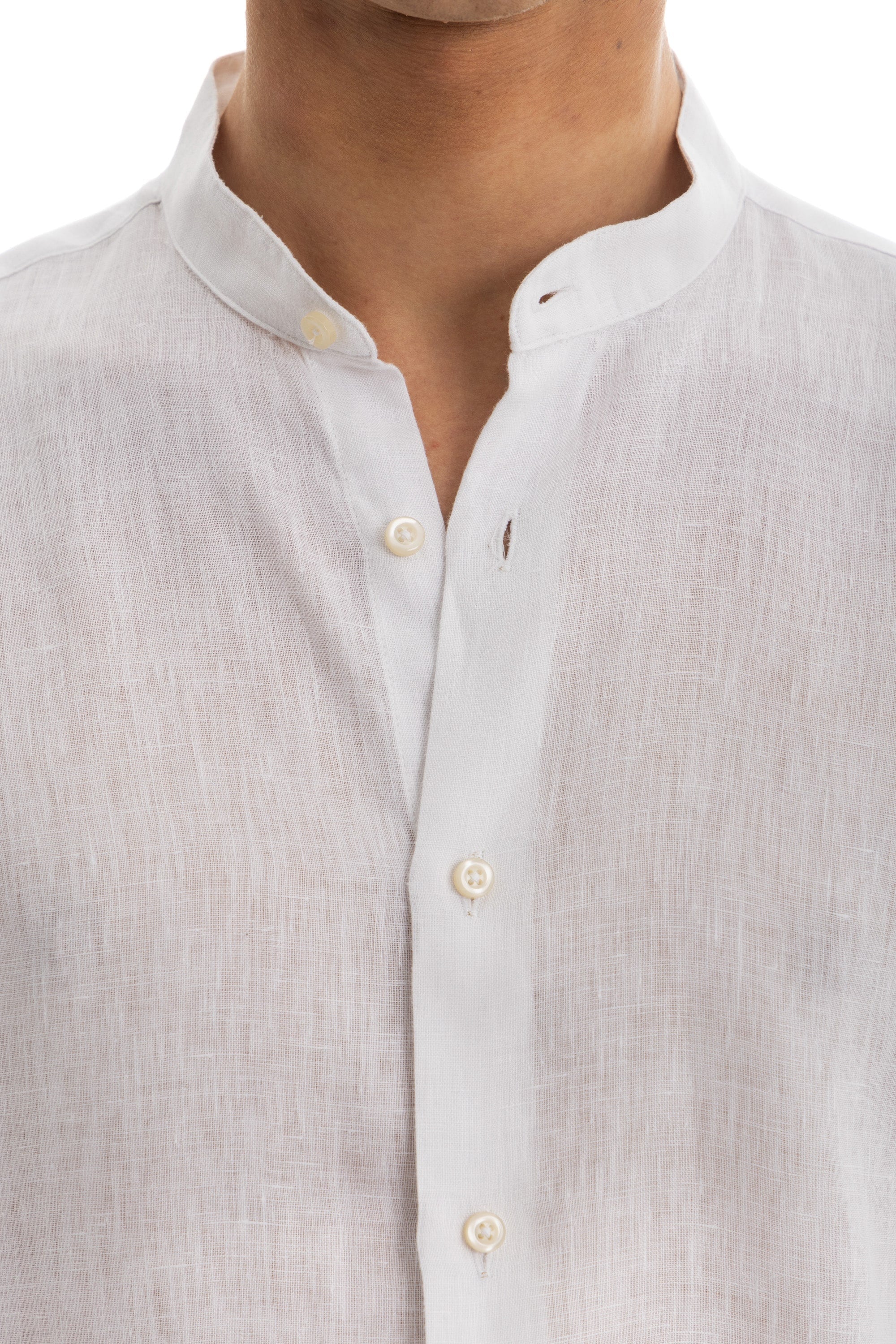 White Semi Collar Linen Shirt