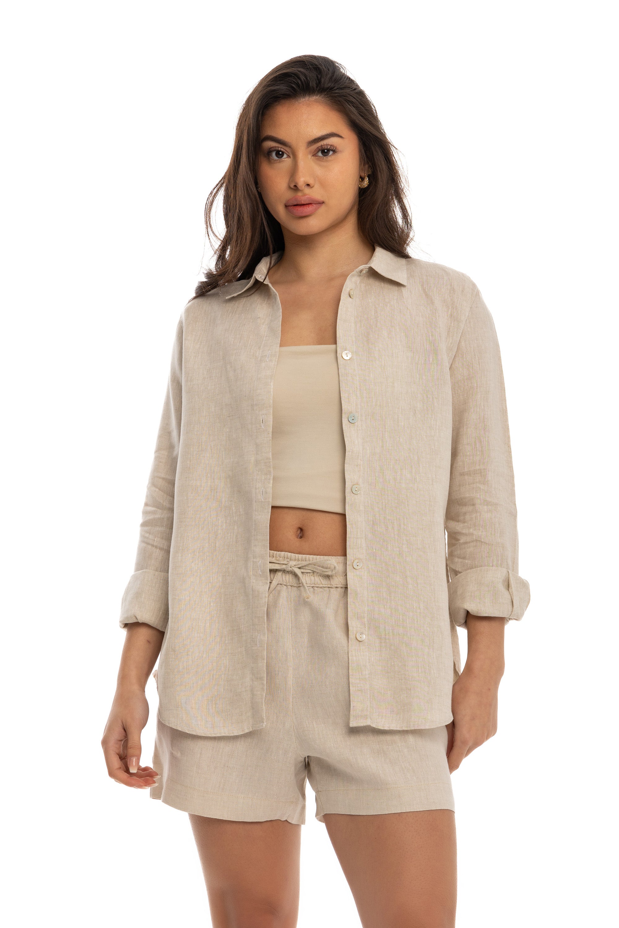 Women&#39;s Beige Linen Shorts