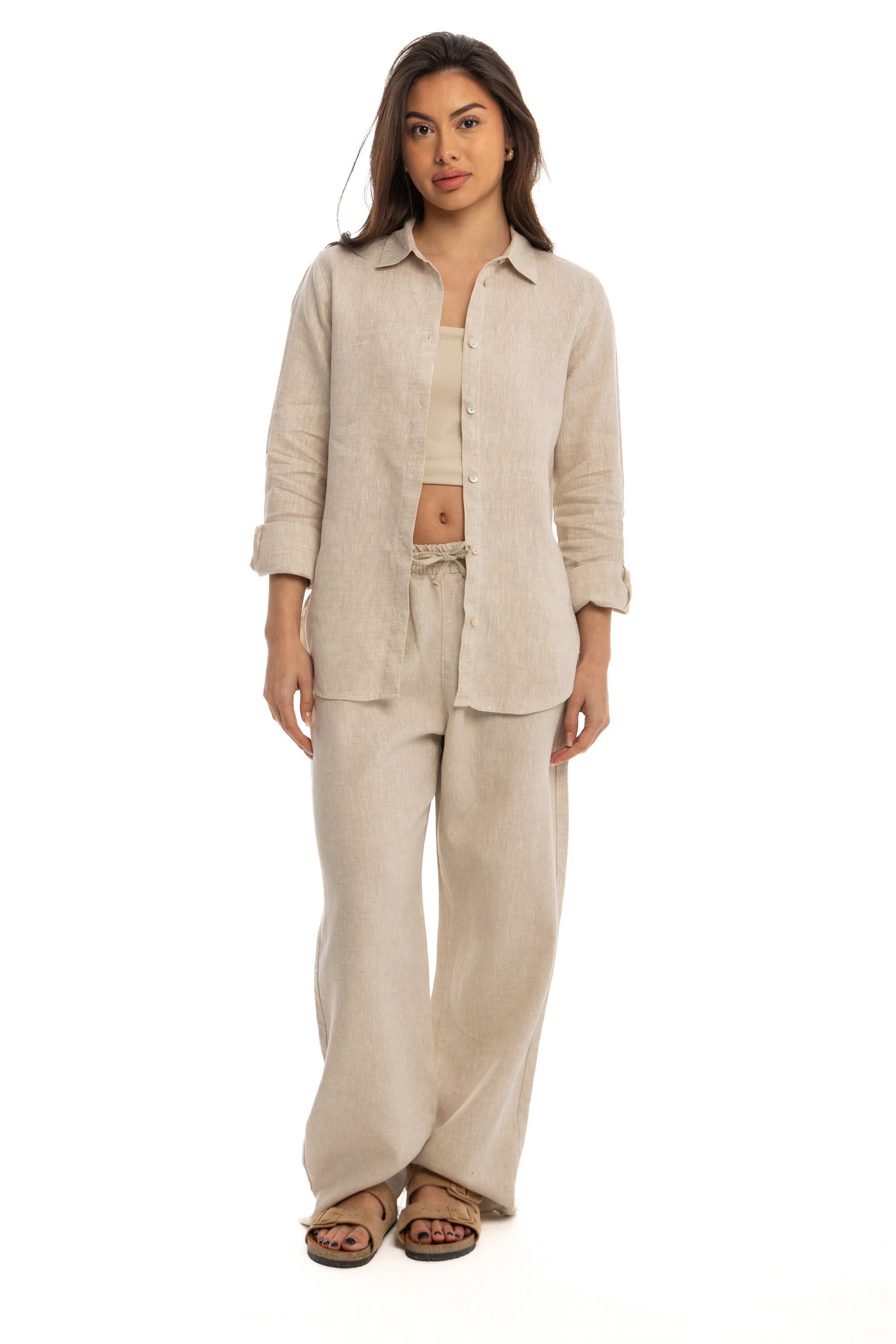 Women&#39;s Beige Linen Pants