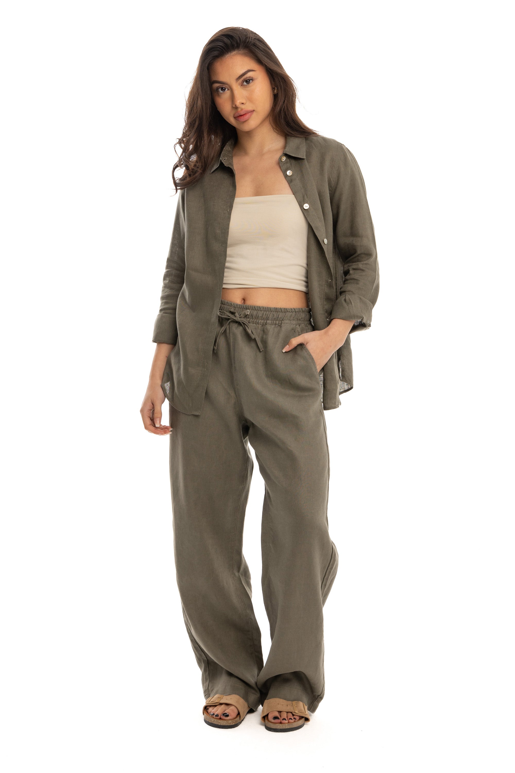 Women&#39;s Olive Linen Pants