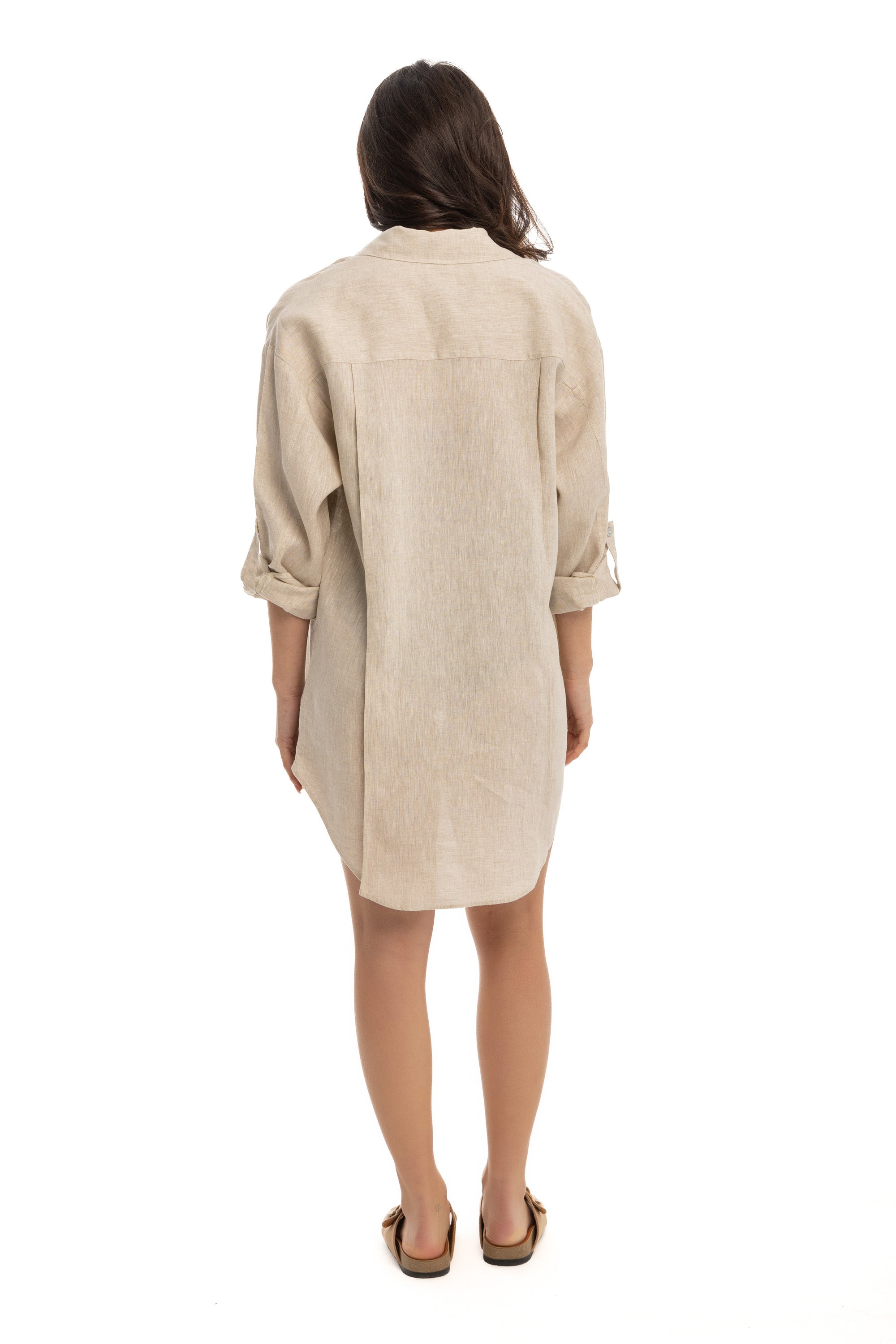 Women&#39;s Beige Linen Cover Up
