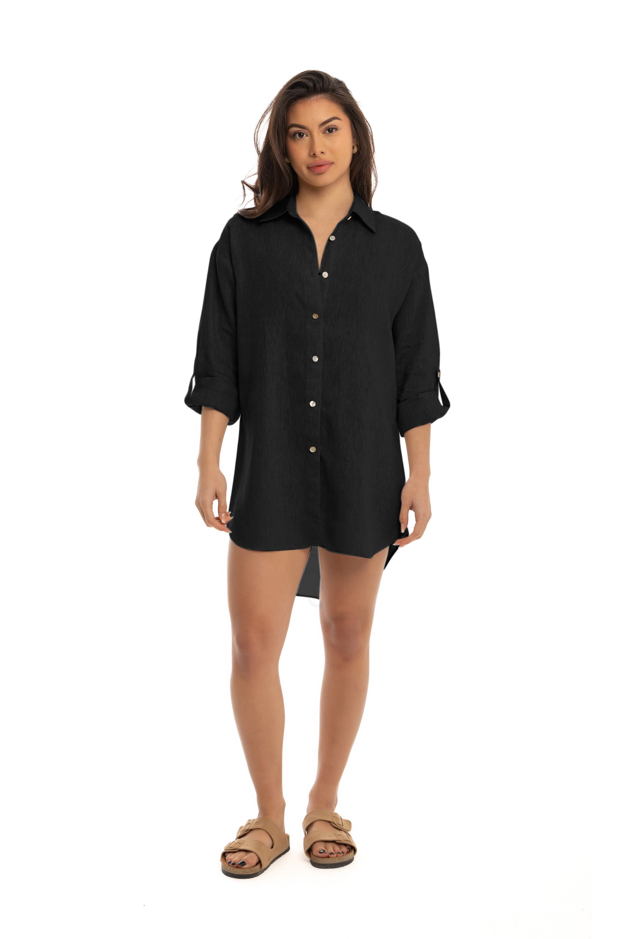 Women&#39;s Black Linen Cover Up