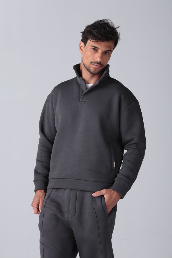 Charcoal High Neck Polo