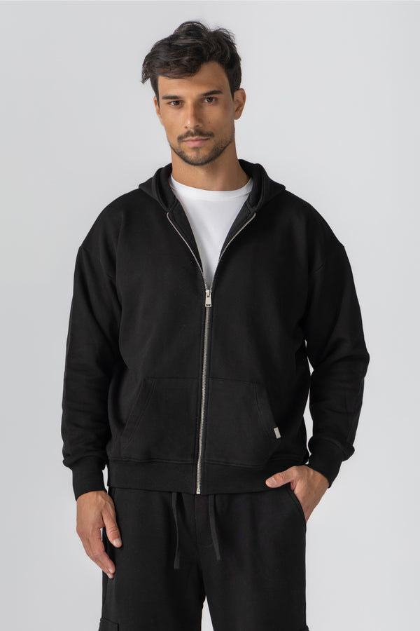 Black French Terry Zip Up Hoodie