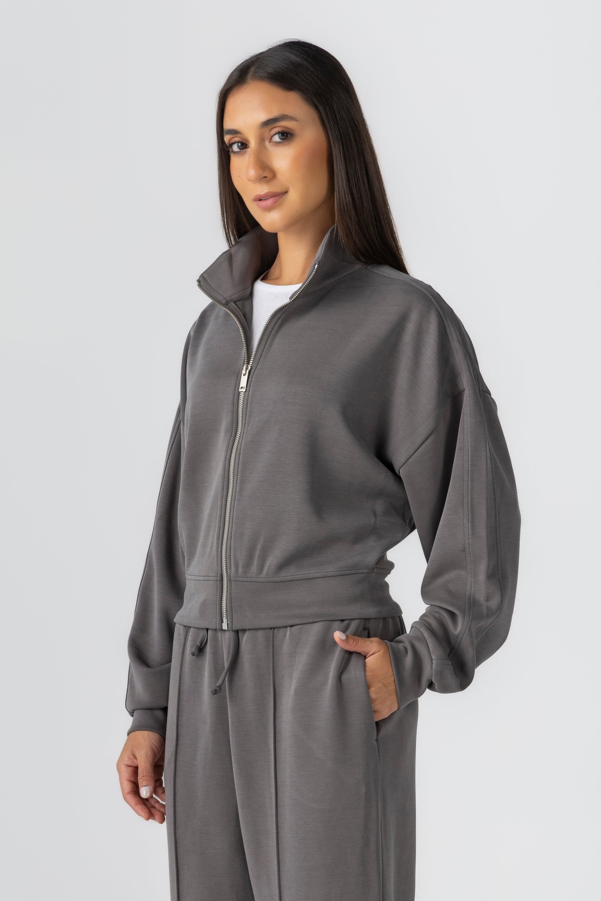 Space Grey Modal Zipper Jacket