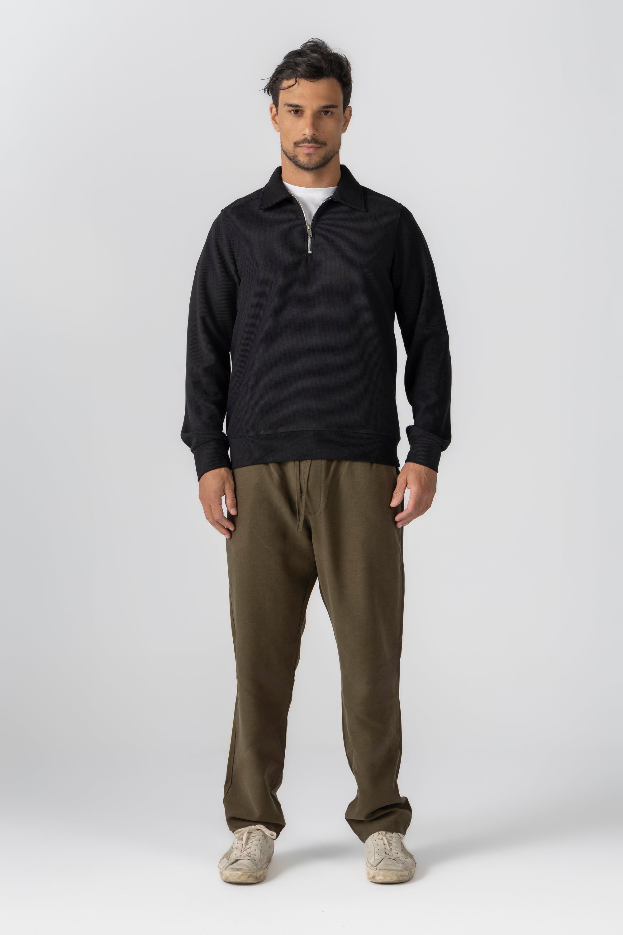 Black Textured Quarter Zipper