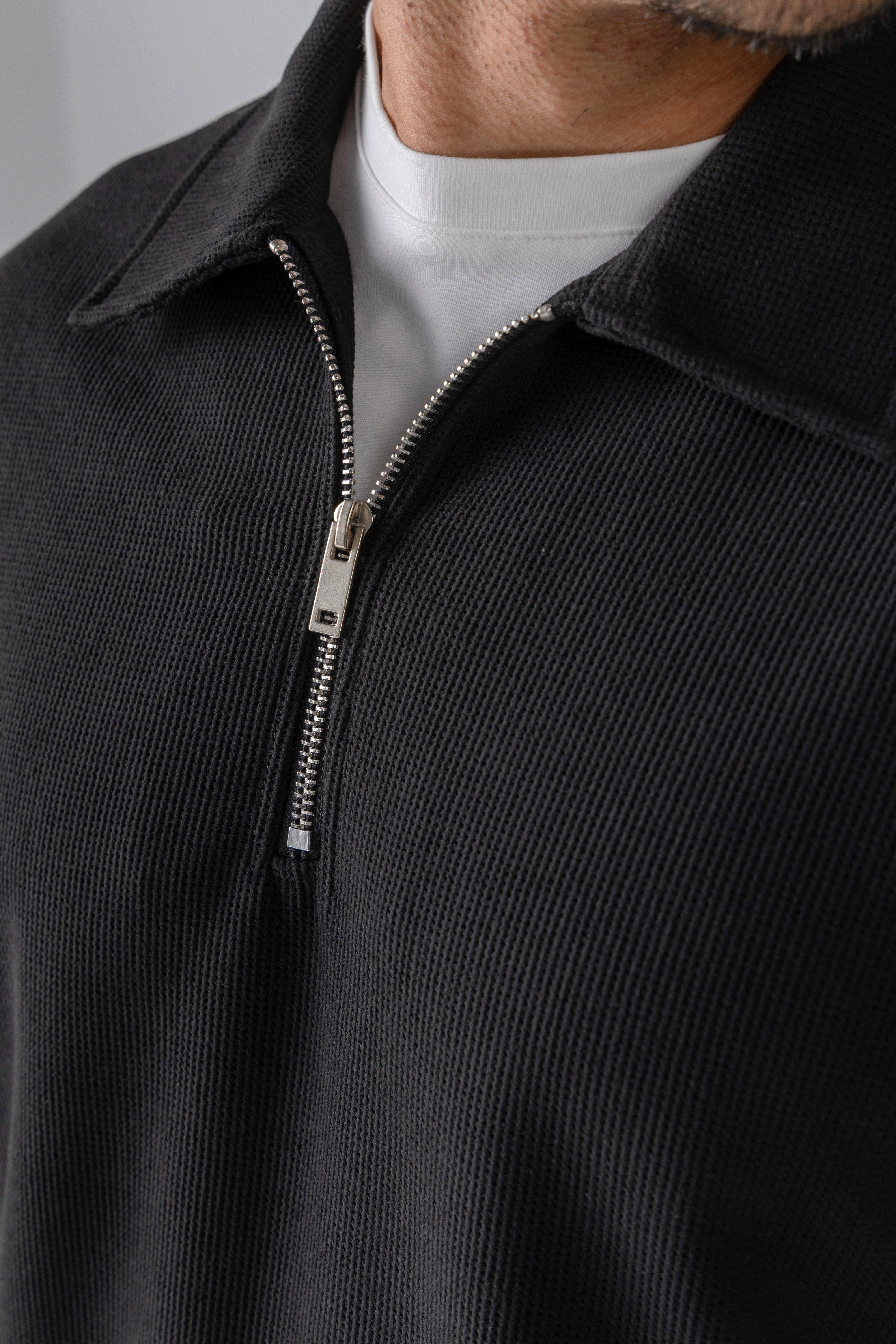 Black Textured Quarter Zipper – Kai Collections