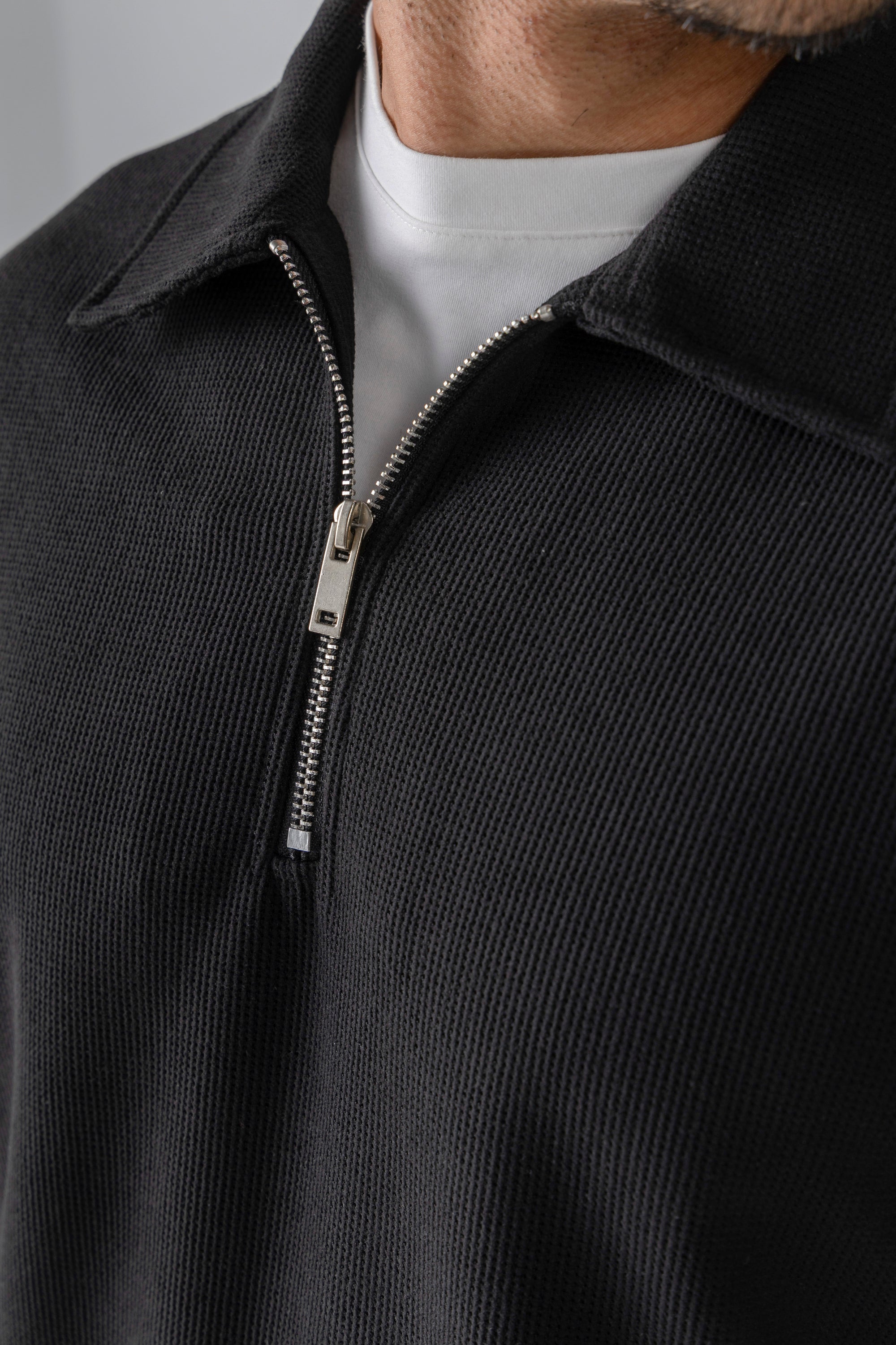 Black Textured Quarter Zipper