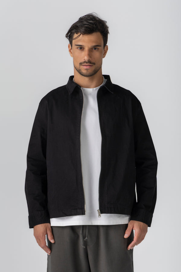 Black Gabardine Zipper Jacket