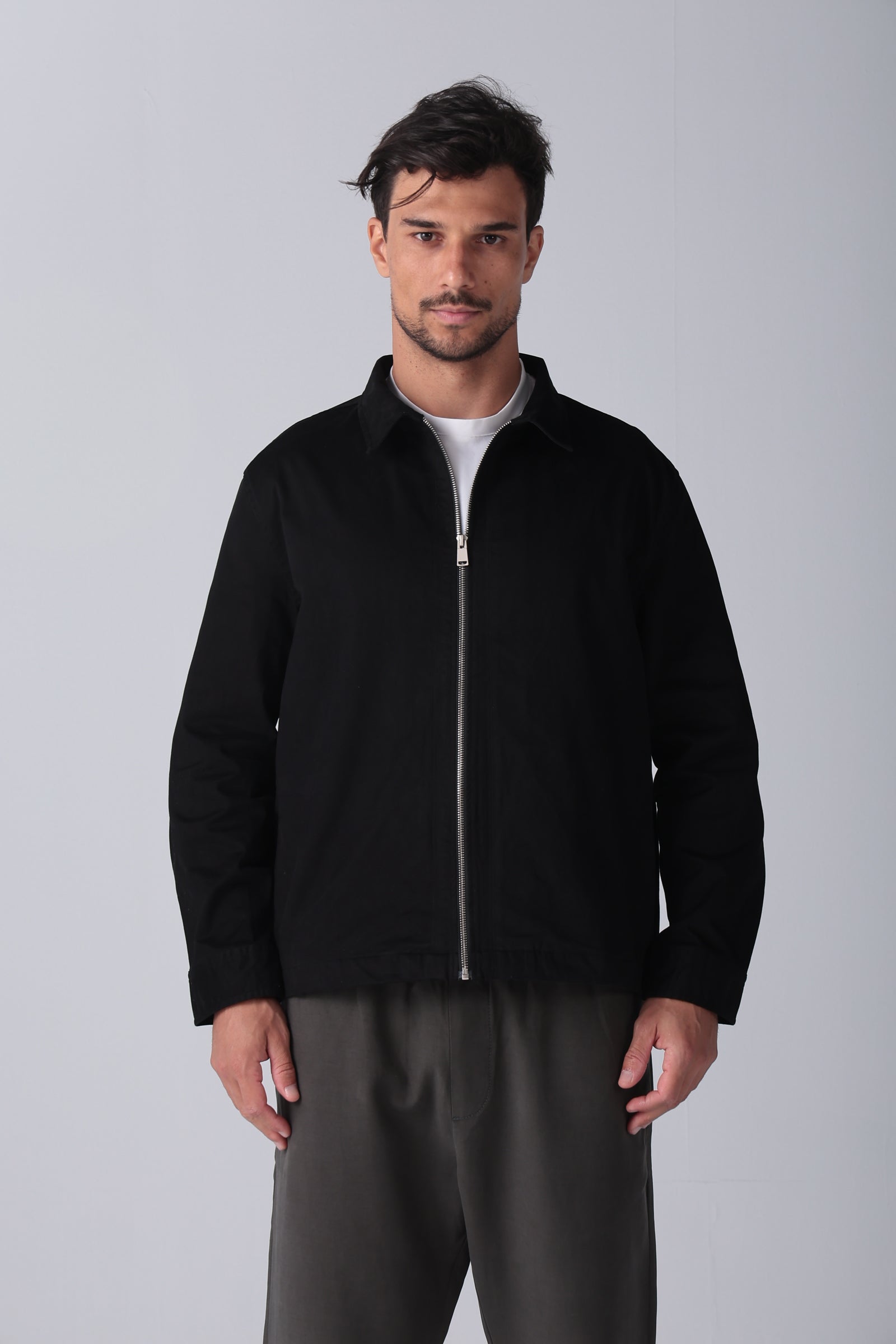 Black Gabardine Zipper Jacket