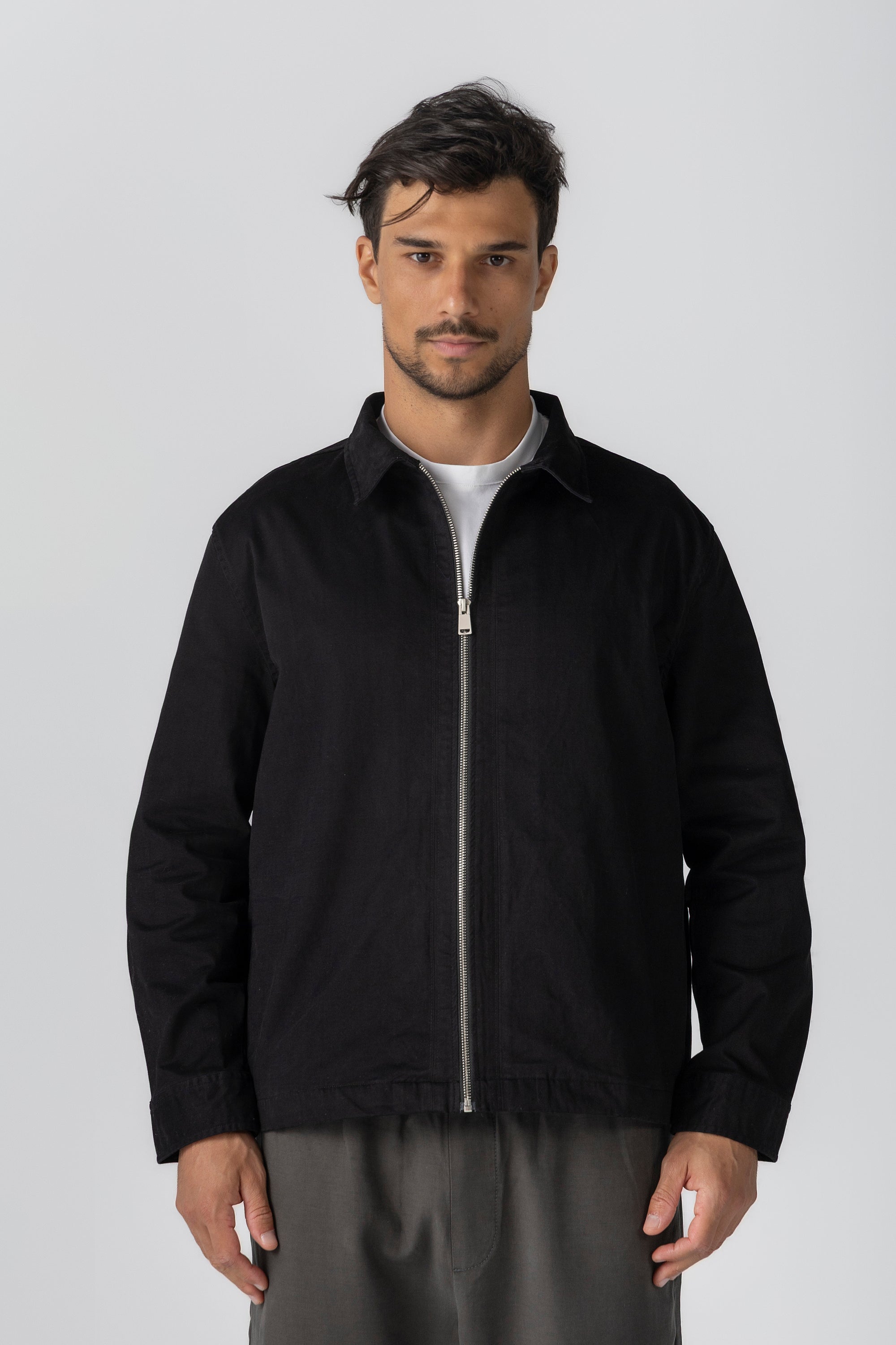 Black Gabardine Zipper Jacket