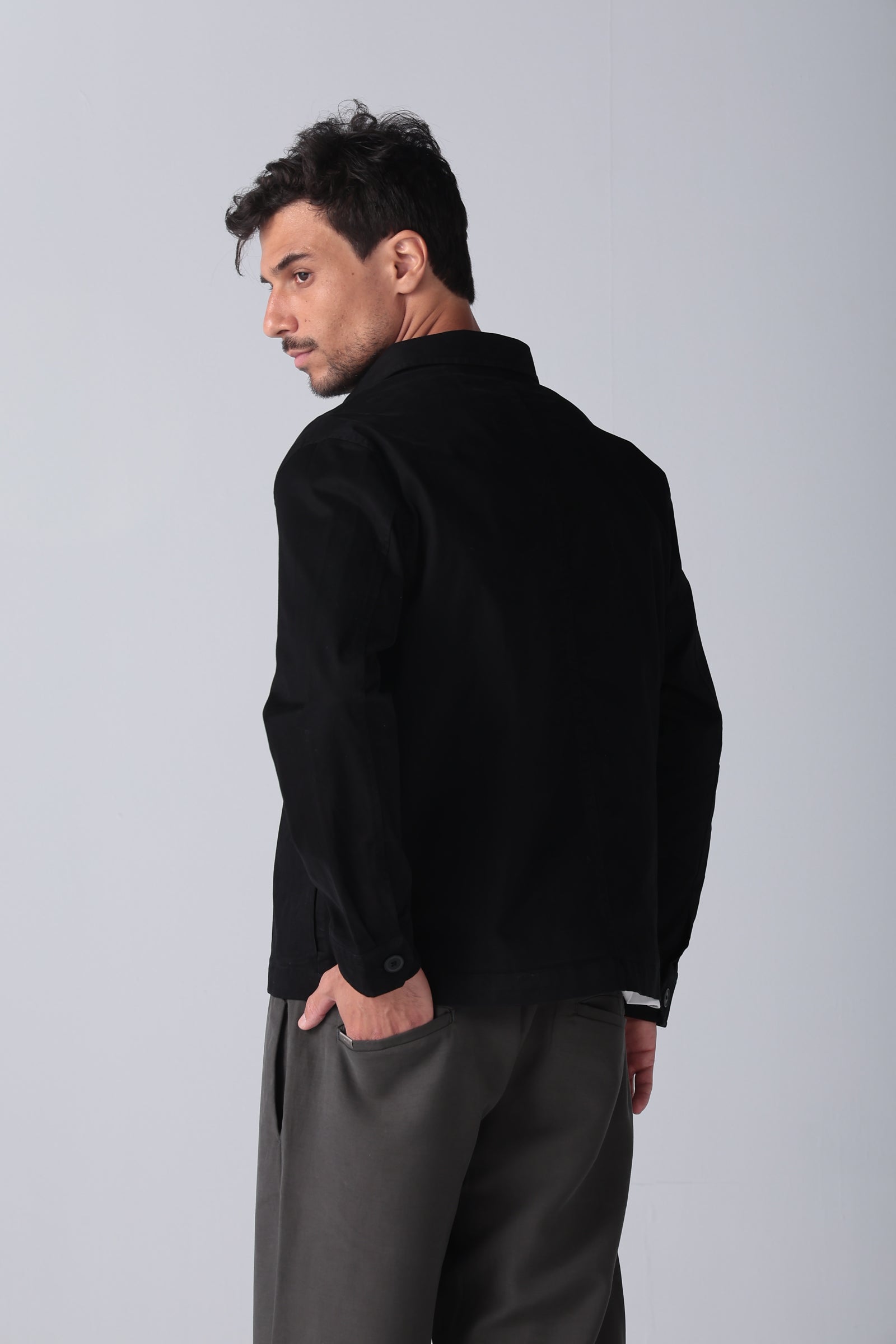 Black Gabardine Zipper Jacket