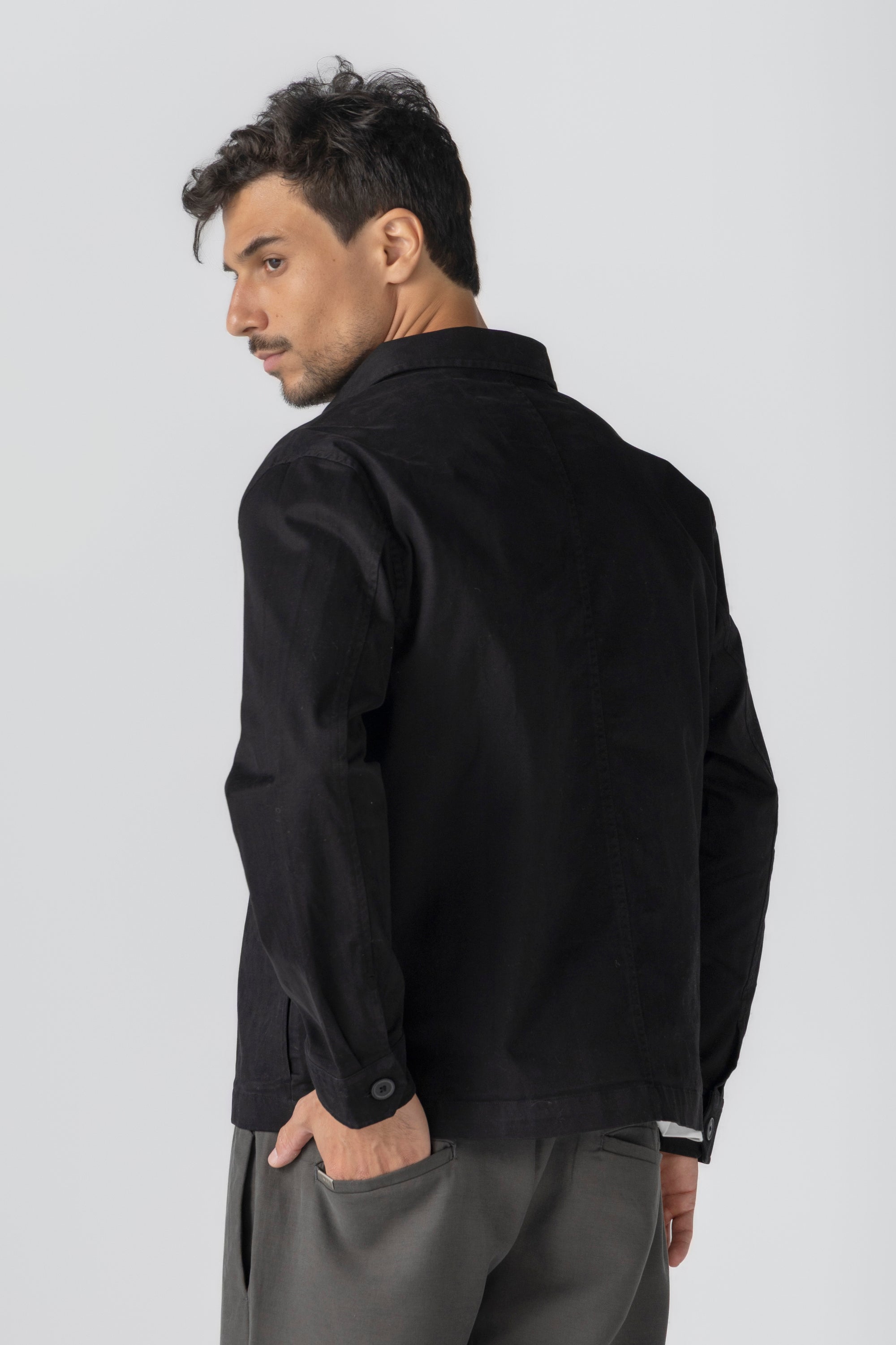 Black Gabardine Zipper Jacket