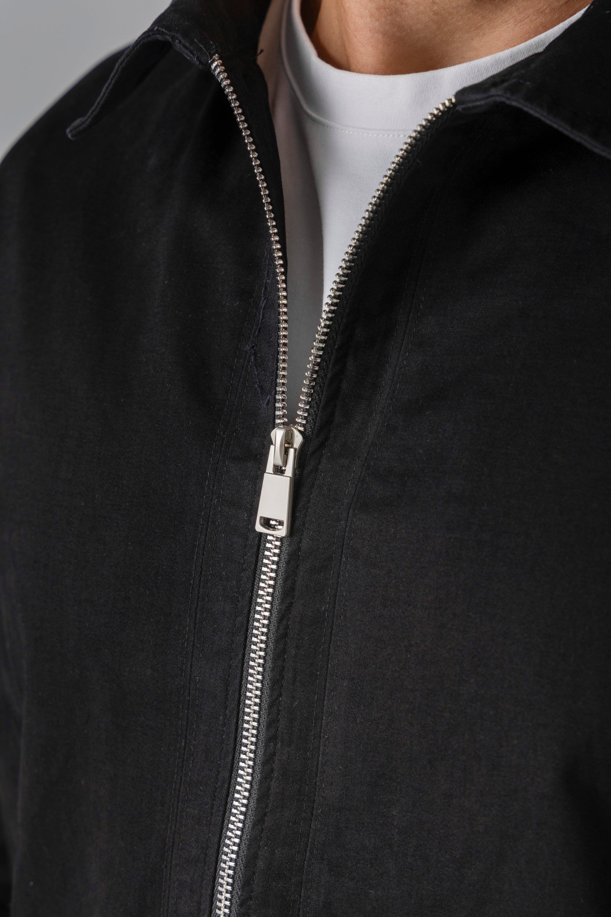Black Gabardine Zipper Jacket